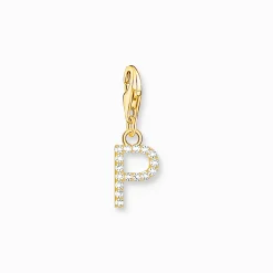 Women THOMAS SABO 18-Carat Gold-Plating - 925 Silver-Charm pendant letter P with white stones gold plated