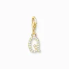 Women THOMAS SABO 18-Carat Gold-Plating - 925 Silver-Charm pendant letter Q with white stones gold plated