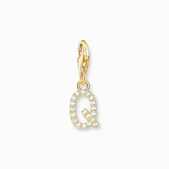 Women THOMAS SABO 18-Carat Gold-Plating - 925 Silver-Charm pendant letter Q with white stones gold plated