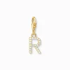 Women THOMAS SABO 18-Carat Gold-Plating - 925 Silver-Charm pendant letter R with white stones gold plated