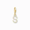 Women THOMAS SABO 18-Carat Gold-Plating - 925 Silver-Charm pendant letter S with white stones gold plated