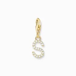 Women THOMAS SABO 18-Carat Gold-Plating - 925 Silver-Charm pendant letter S with white stones gold plated