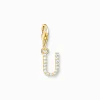 Women THOMAS SABO 18-Carat Gold-Plating - 925 Silver-Charm pendant letter U with white stones gold plated