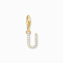 Women THOMAS SABO 18-Carat Gold-Plating - 925 Silver-Charm pendant letter U with white stones gold plated