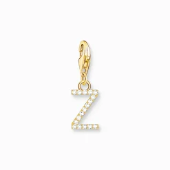 Women THOMAS SABO 18-Carat Gold-Plating - 925 Silver-Charm pendant letter Z with white stones gold plated