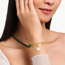 Women THOMAS SABO 18-Carat Gold-Plating - 925 Silver-Charm pendant letter Z with white stones gold plated