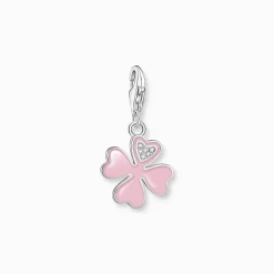 Women THOMAS SABO Charms|Charms-Charm pendant pink cloverleaf with white stones silver