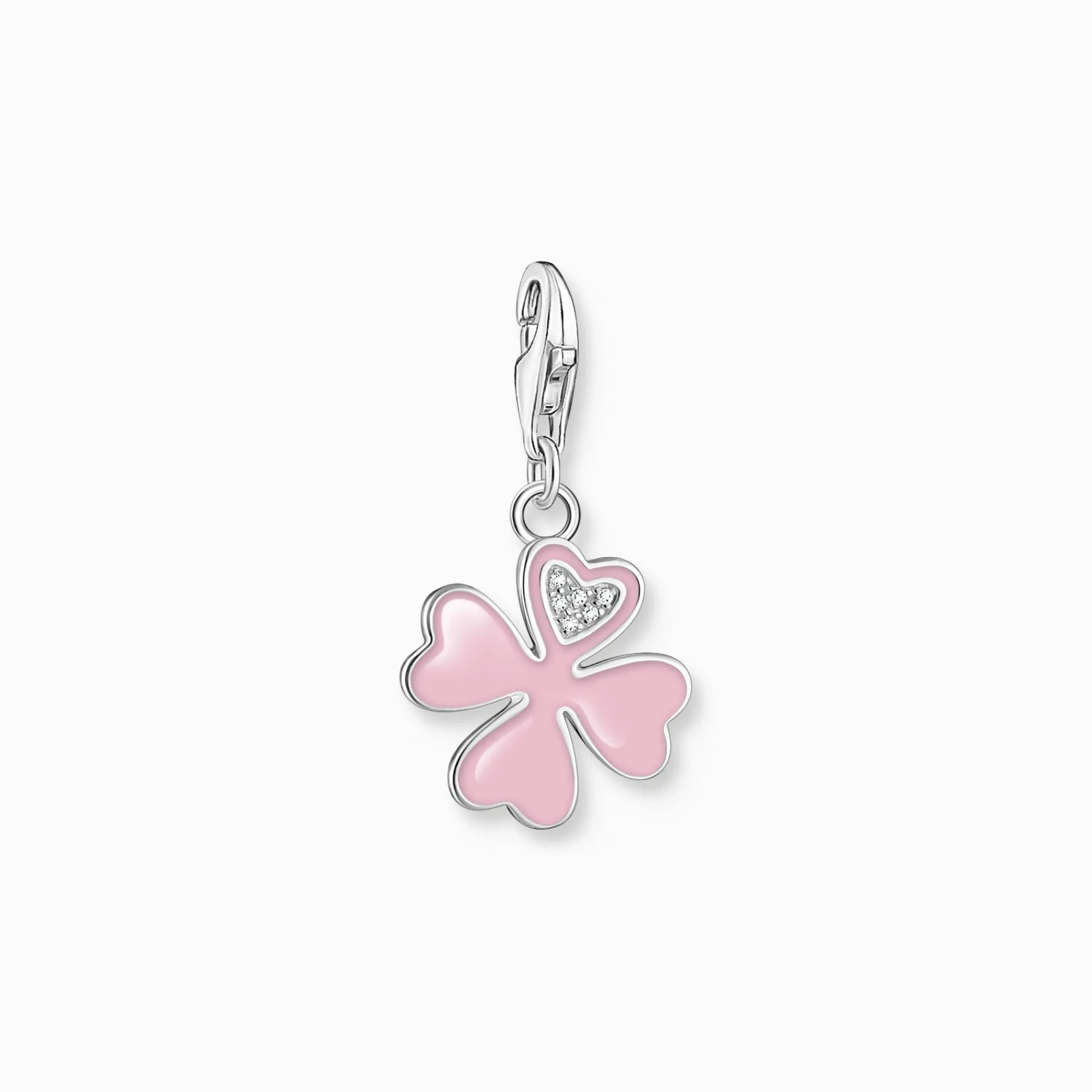 Women THOMAS SABO Charms|Charms-Charm pendant pink cloverleaf with white stones silver