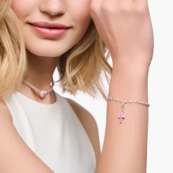 Women THOMAS SABO Charms|Charms-Charm pendant pink cross silver