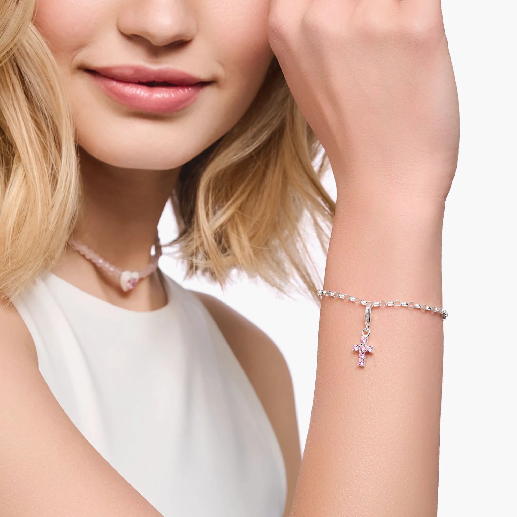 Women THOMAS SABO Charms|Charms-Charm pendant pink cross silver