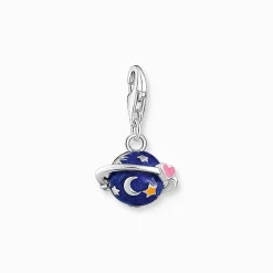 Women THOMAS SABO Charms|Charms-Charm pendant Saturn with dark blue cold enamel and fine details silver