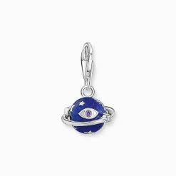 Women THOMAS SABO Charms|Charms-Charm pendant Saturn with dark blue cold enamel and fine details silver