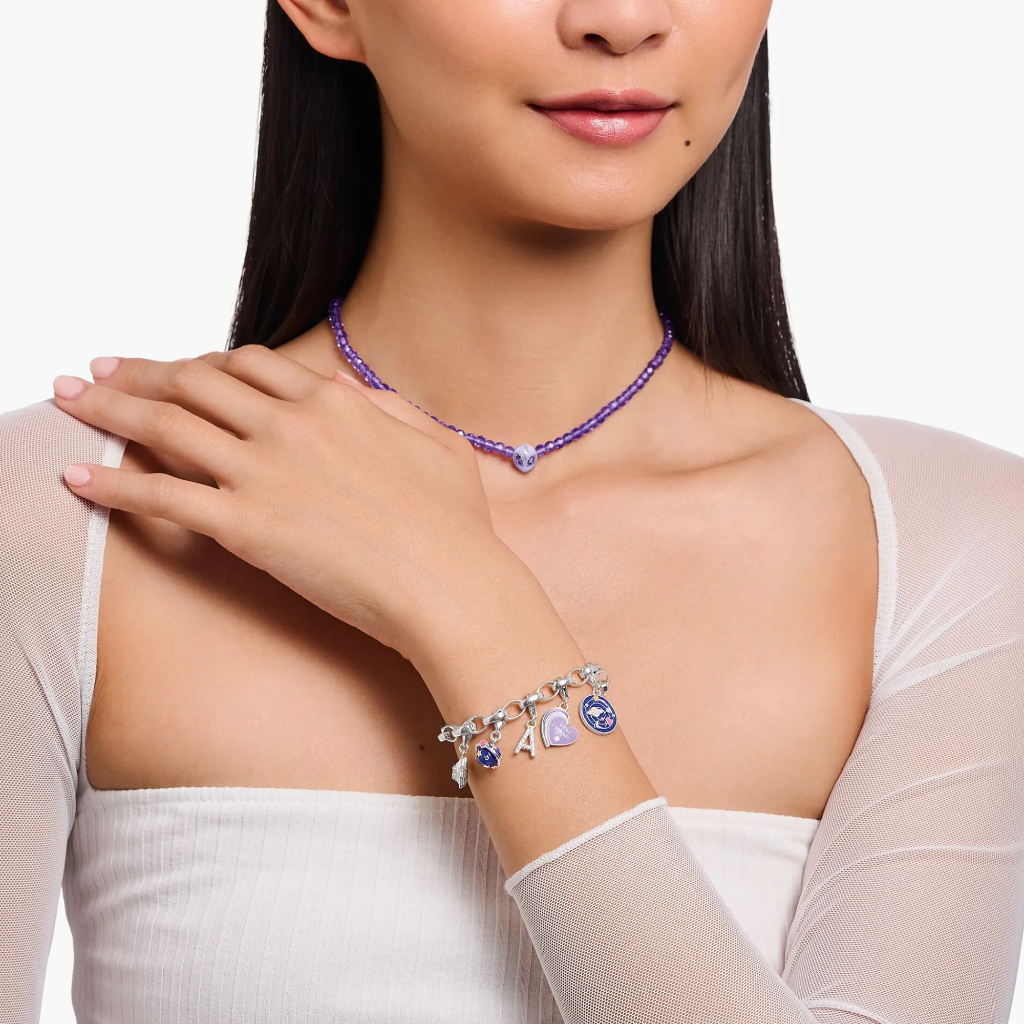 Women THOMAS SABO Charms|Charms-Charm pendant star with white stones and white cold enamel silver