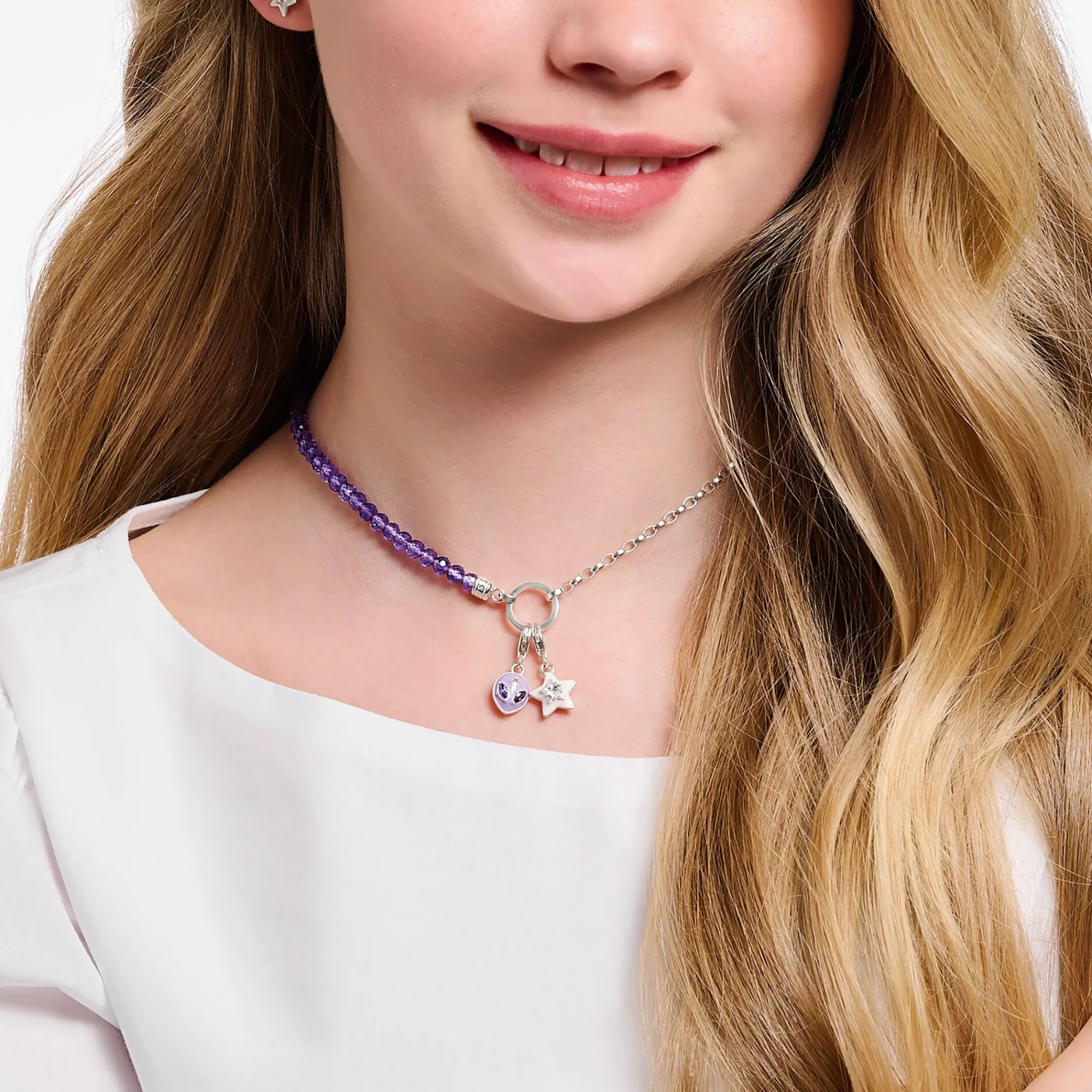 Women THOMAS SABO Charms|Charms-Charm pendant star with white stones and white cold enamel silver