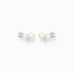 Women THOMAS SABO Earrings|Ear Studs-Ear climber pearls with white stones silver