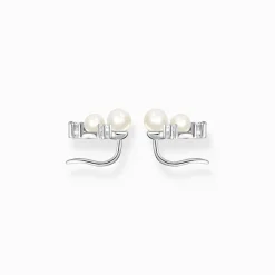 Women THOMAS SABO Earrings|Ear Studs-Ear climber pearls with white stones silver