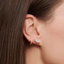 Women THOMAS SABO Earrings|Ear Studs-Ear climber pearls with white stones silver