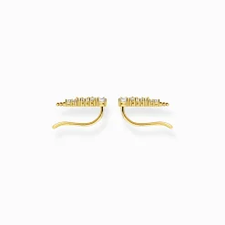 Women THOMAS SABO Ear Studs|18-Carat Gold-Plating - 925 Silver-Ear climber white stones gold
