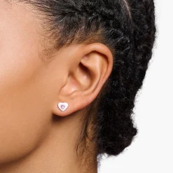 Women THOMAS SABO Ear Studs-Ear studs heart with pink stones silver