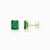 Women THOMAS SABO Ear Studs-Ear studs with green stone gold plated