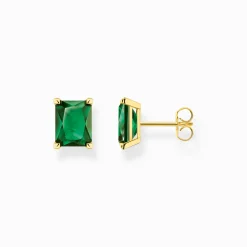 Women THOMAS SABO Ear Studs-Ear studs with green stone gold plated