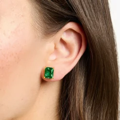 Women THOMAS SABO Ear Studs-Ear studs with green stone gold plated