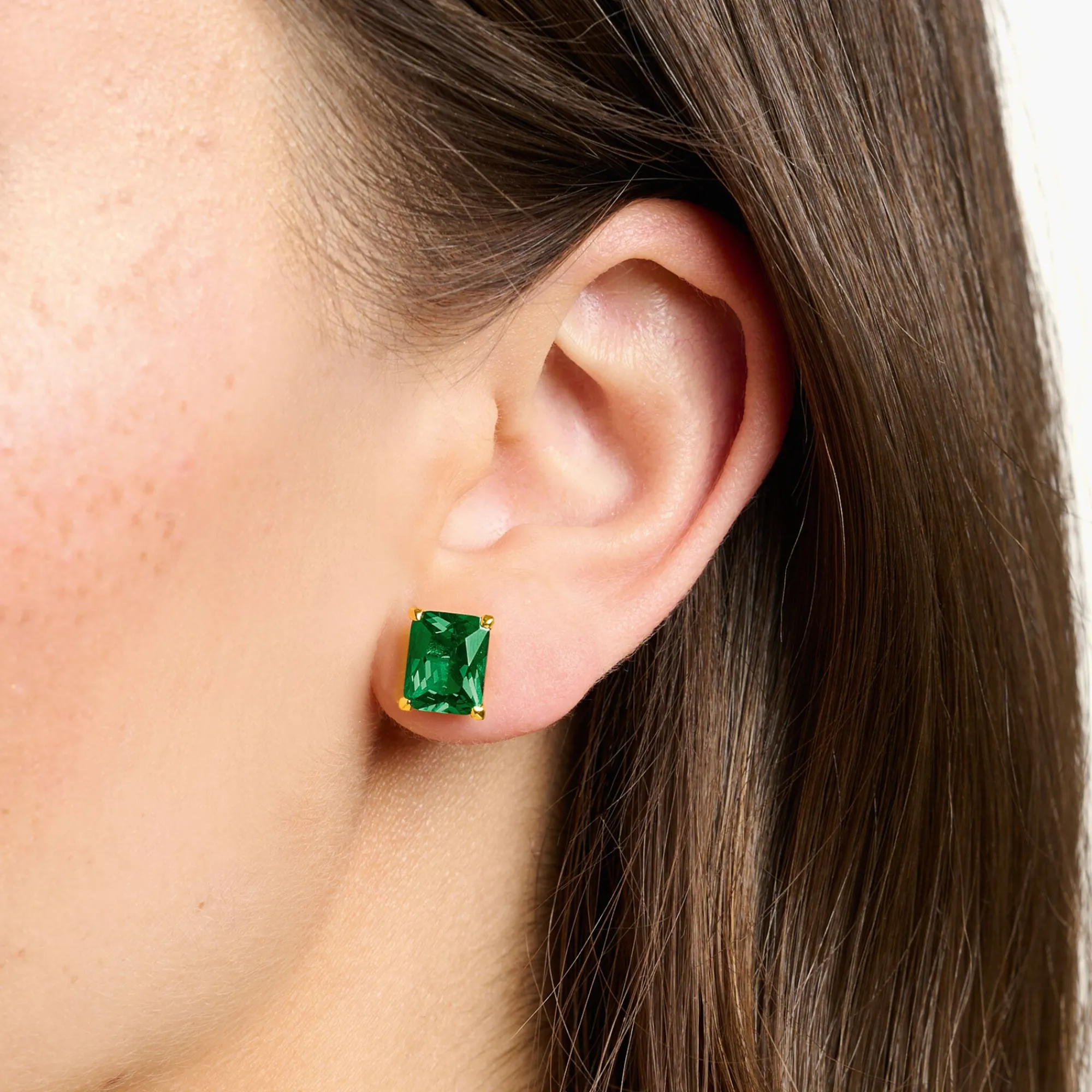 Women THOMAS SABO Ear Studs-Ear studs with green stone gold plated