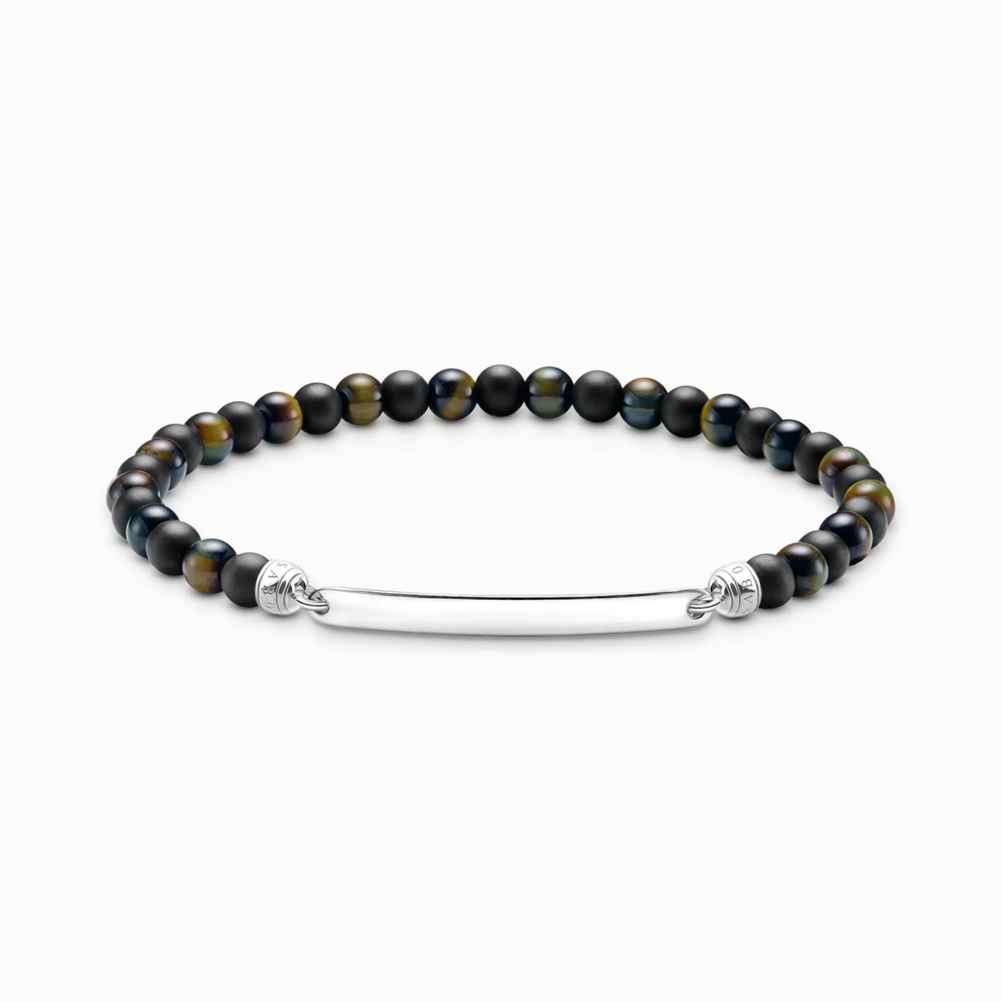 Women THOMAS SABO Bracelets|Bracelets-Engravable bracelet with tiger eye and obsidian beads