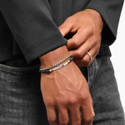 Women THOMAS SABO Bracelets|Bracelets-Engravable bracelet with tiger eye and obsidian beads