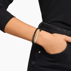 Women THOMAS SABO Bracelets|Bracelets-Engravable bracelet with obsidian beads
