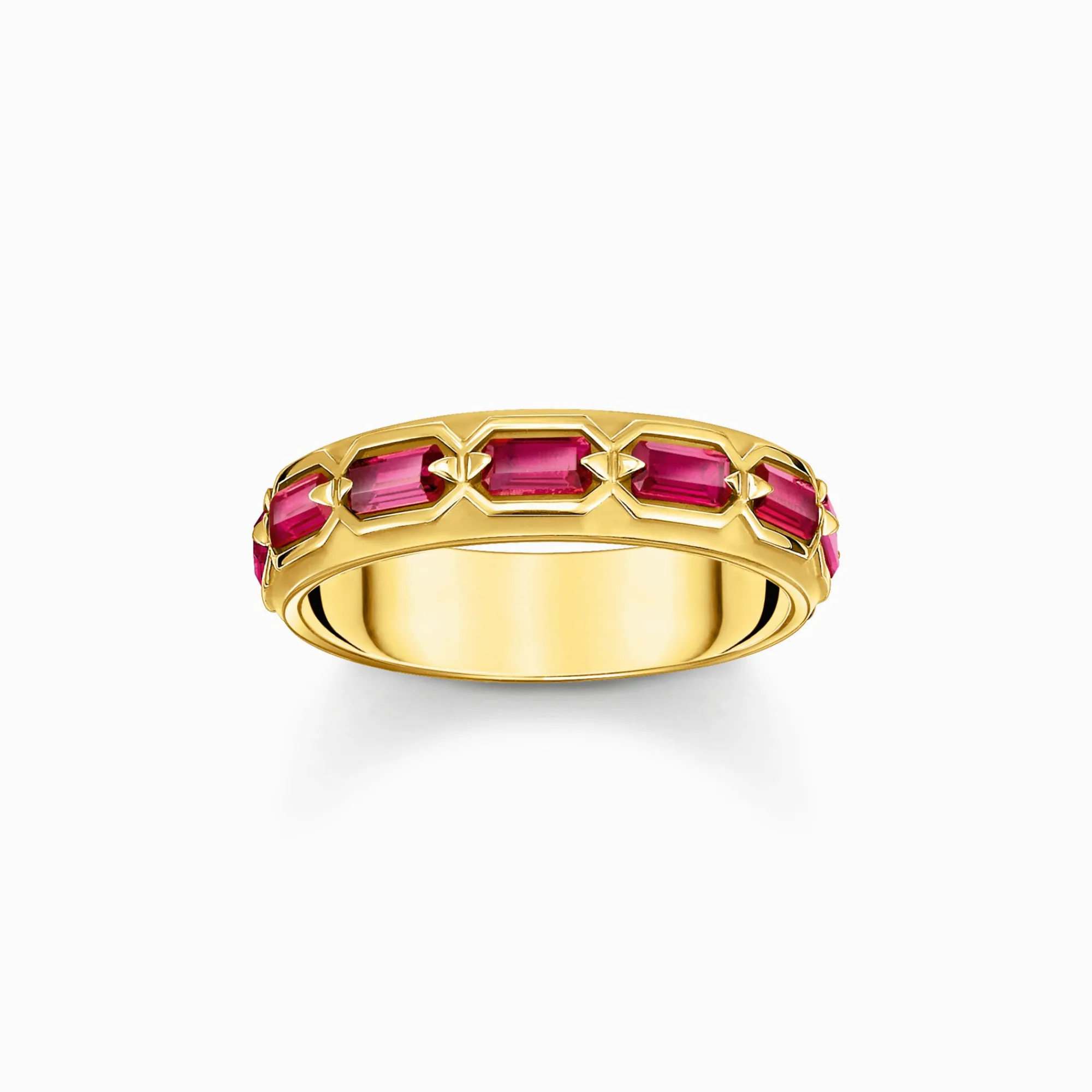 Women THOMAS SABO Rings|18-Carat Gold-Plating - 925 Silver-Gold plated band ring in crocodile design with red stones