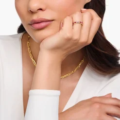 Women THOMAS SABO Rings|18-Carat Gold-Plating - 925 Silver-Gold plated band ring in crocodile design with red stones