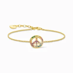 Women THOMAS SABO 18-Carat Gold-Plating - 925 Silver-Gold plated bracelet with peace sign and coloured stones