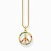 Women THOMAS SABO 18-Carat Gold-Plating - 925 Silver-Gold plated necklace with pendant peace sign and coloured stones