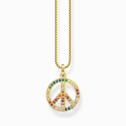 Women THOMAS SABO 18-Carat Gold-Plating - 925 Silver-Gold plated necklace with pendant peace sign and coloured stones