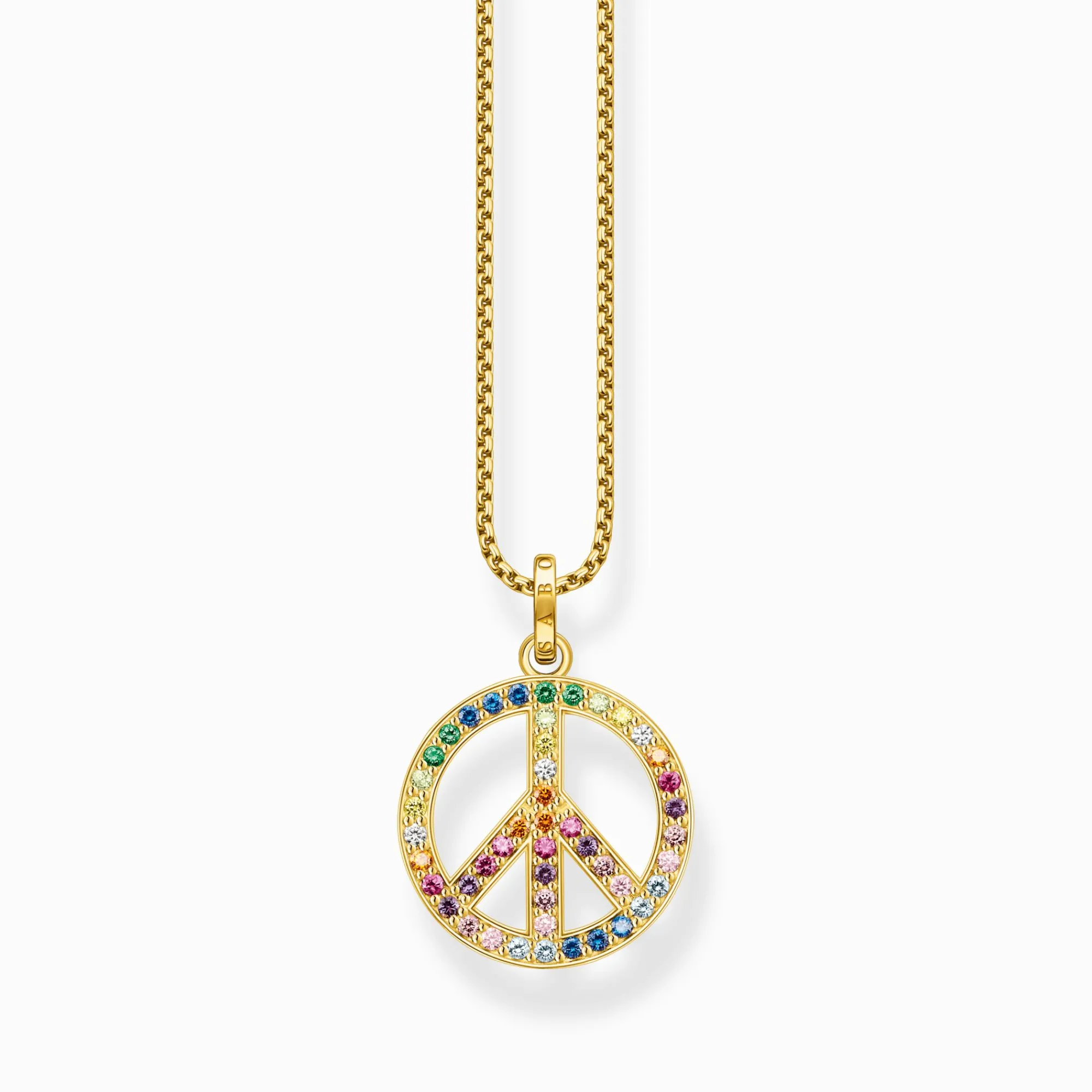Women THOMAS SABO 18-Carat Gold-Plating - 925 Silver-Gold plated necklace with pendant peace sign and coloured stones