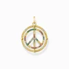 Women THOMAS SABO 18-Carat Gold-Plating - 925 Silver-Gold plated pendant peace sign with coloured stones