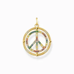 Women THOMAS SABO 18-Carat Gold-Plating - 925 Silver-Gold plated pendant peace sign with coloured stones