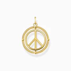 Women THOMAS SABO 18-Carat Gold-Plating - 925 Silver-Gold plated pendant peace sign with coloured stones