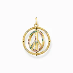 Women THOMAS SABO 18-Carat Gold-Plating - 925 Silver-Gold plated pendant peace sign with coloured stones