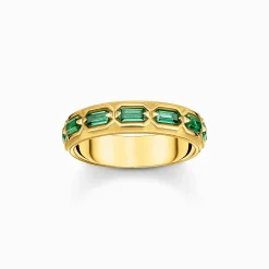 Women THOMAS SABO Rings|18-Carat Gold-Plating - 925 Silver-Gold plated ring in crocodile design with green stones