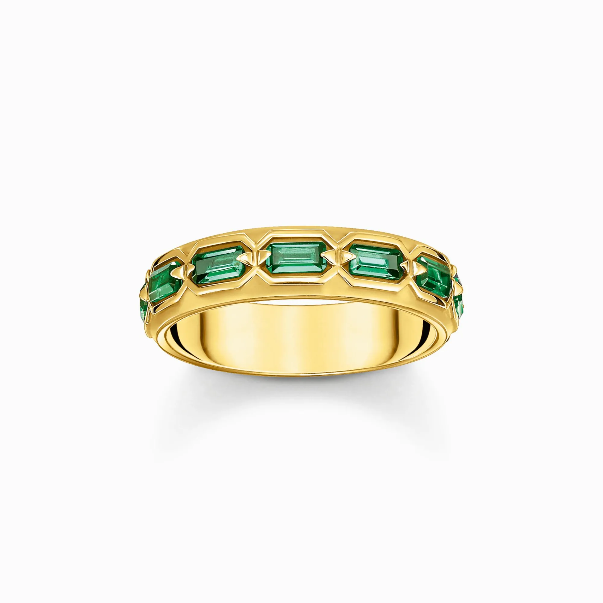 Women THOMAS SABO Rings|18-Carat Gold-Plating - 925 Silver-Gold plated ring in crocodile design with green stones