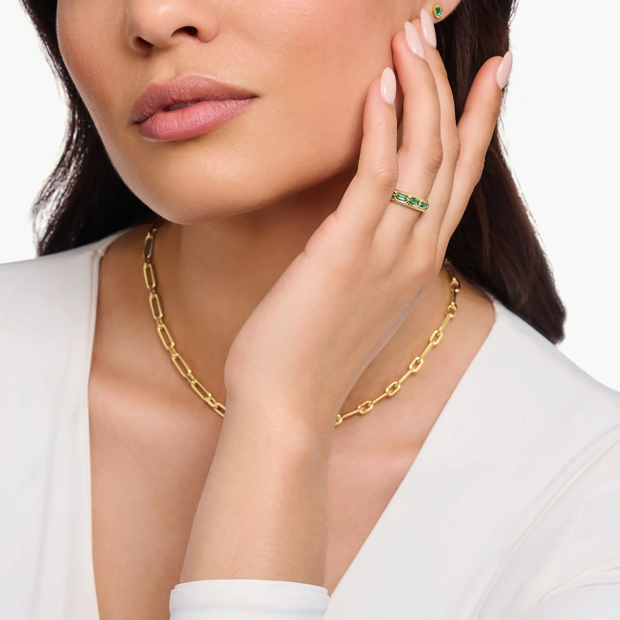 Women THOMAS SABO Rings|18-Carat Gold-Plating - 925 Silver-Gold plated ring in crocodile design with green stones