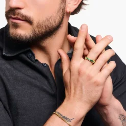 Women THOMAS SABO Rings|18-Carat Gold-Plating - 925 Silver-Gold plated ring in crocodile design with green stones