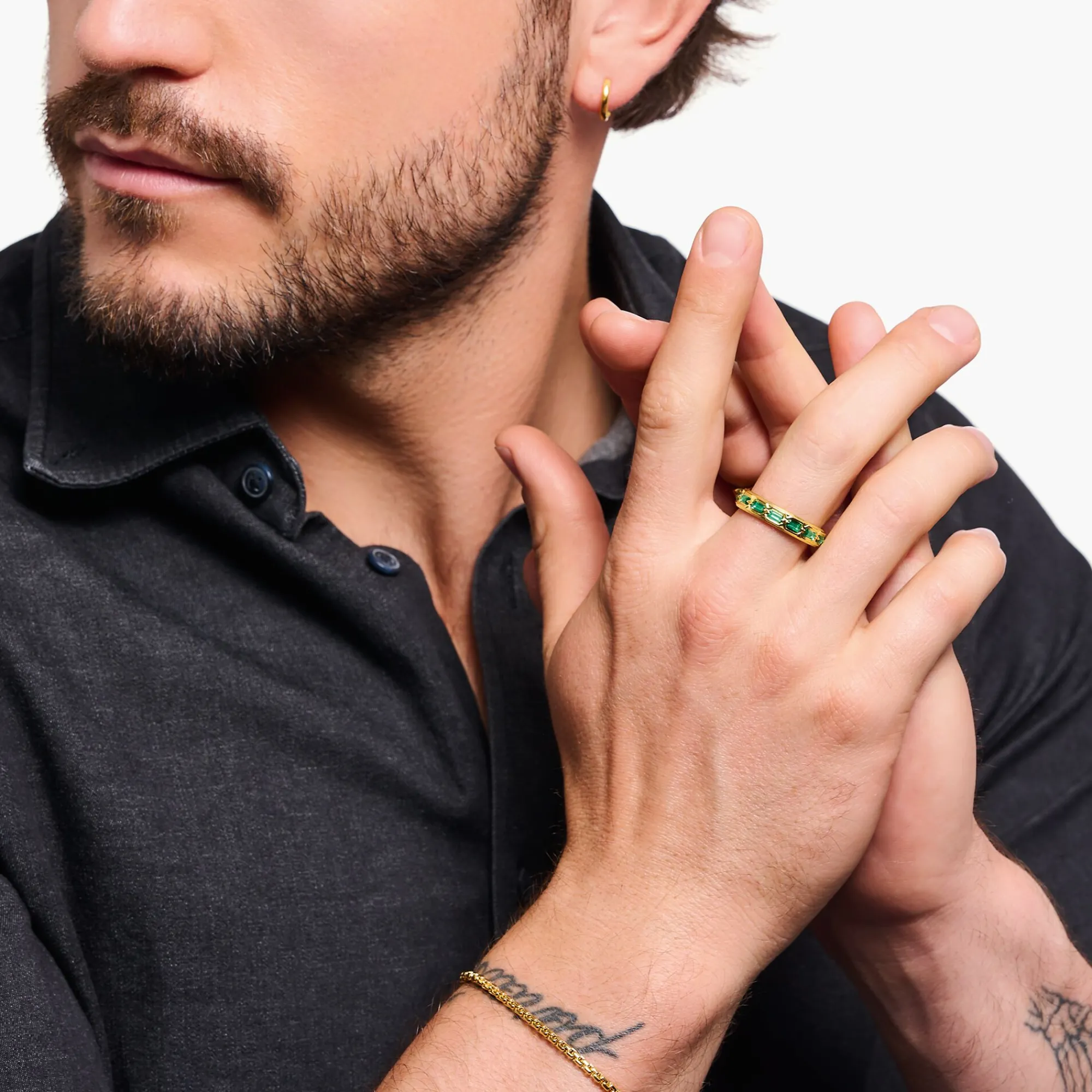 Women THOMAS SABO Rings|18-Carat Gold-Plating - 925 Silver-Gold plated ring in crocodile design with green stones