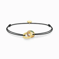 Women THOMAS SABO Bracelets-Gold plated textile bracelet black with two rings and coloured stones