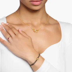 Women THOMAS SABO Bracelets-Gold plated textile bracelet black with two rings and coloured stones
