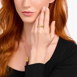 Women THOMAS SABO Rings|Rings-Gold-plated band ring with pattern and black zirconia