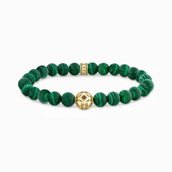 Women THOMAS SABO Bracelets|Bracelets-Gold-plated beads bracelet with green malachite