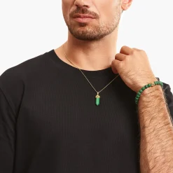 Women THOMAS SABO Bracelets|Bracelets-Gold-plated beads bracelet with green malachite